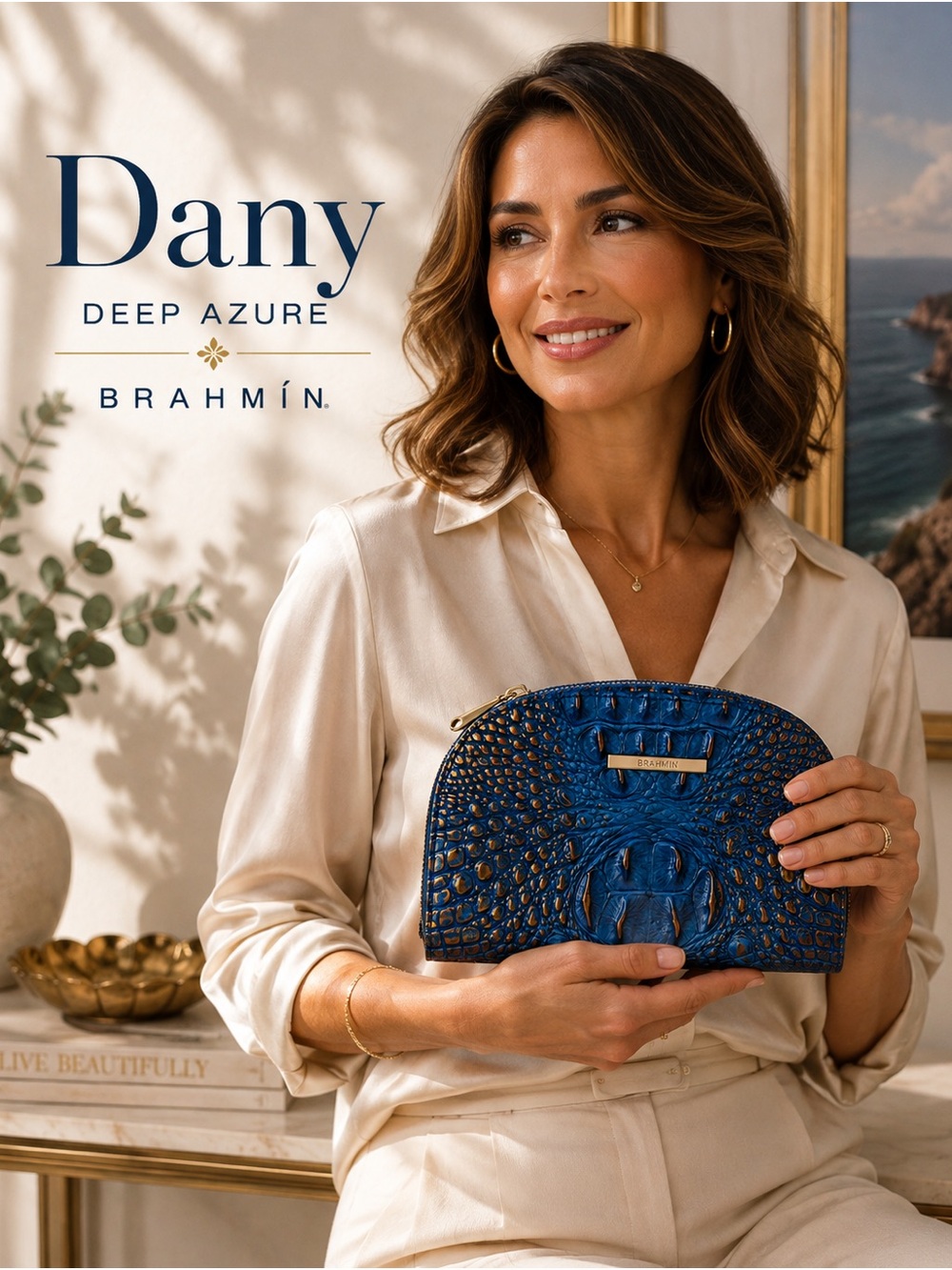 Brahmin Dany Deep Azure Croc-Embossed Leather Wristlet